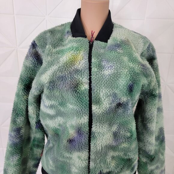 Lululemon Women's Diamond Dye Green Multi Lab Textured Fleece Bomber Jacket XL - Picture 3 of 10